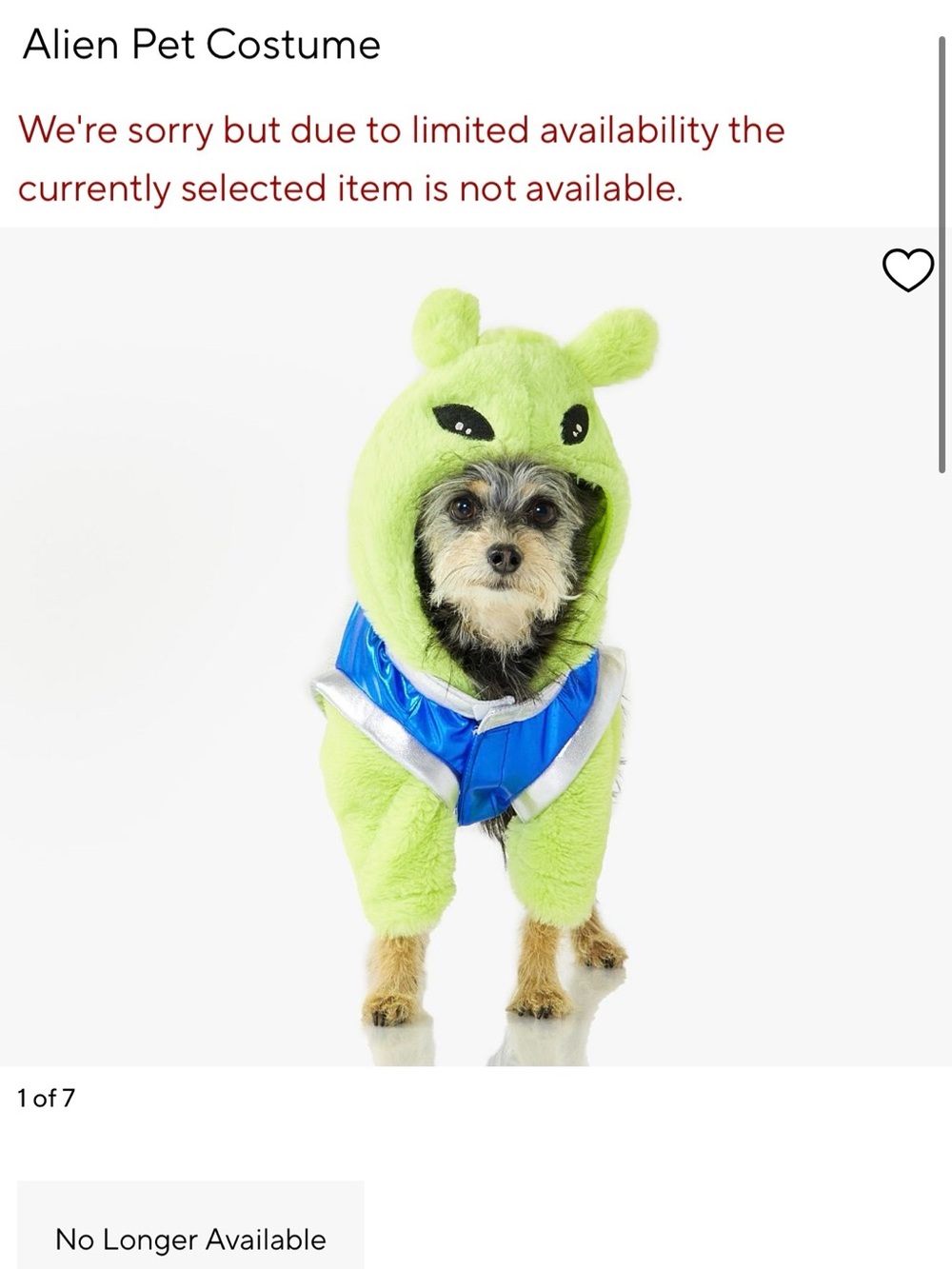 Pottery Barn Kids Alien Pet Costume M/L